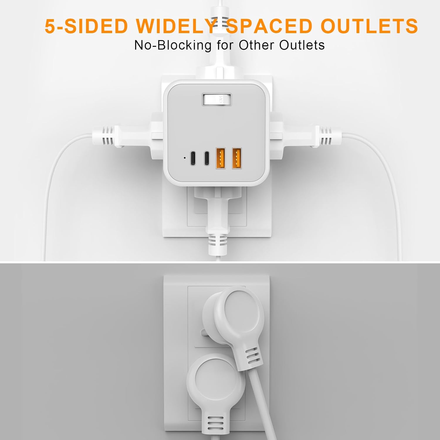 Outlet Extender USB C Wall Charger, Bototek Multi Plug Outlet Splitter 4AC Outlets with 4 USB Port, 20W USB C for Multiple Devices, 5-Sided Multi Plug for Cruise Home Office Dorm Room Essentials