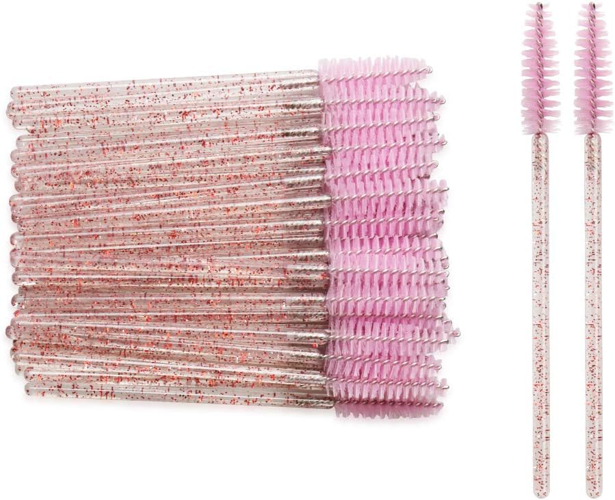 300 Pack Disposable Mascara Wands for Eyelash Extensions Eye Lash Applicators Makeup Brushes Tool kits, Crystal Red-Pink