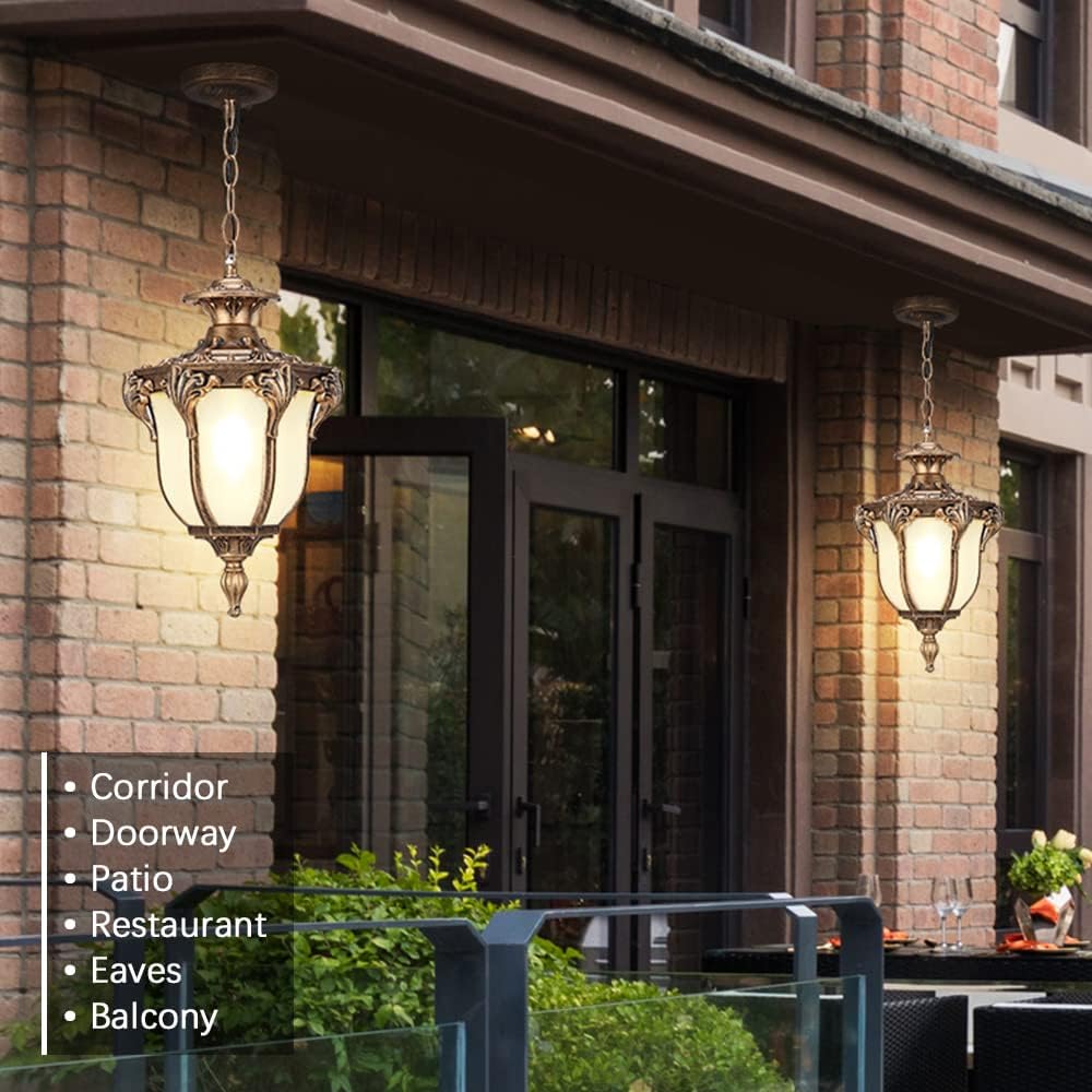 Victorian E26 Exterior Aluminum Ceiling Pendant Light American Outdoor Waterproof Chandelier European Garden Corridor Grape Frame Pavilion Hanging Light Adjustable Suspension Lighting Fixture
