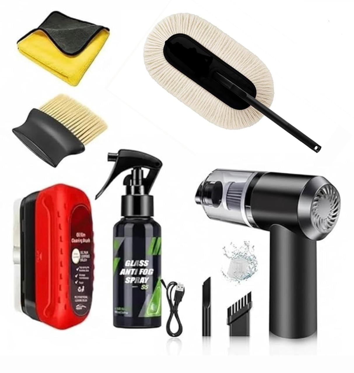6 in 1 Car Cleaning Kit with Mini Vacuum Cleaner, Microfiber Duster, Cleaning Brush, Anti-Fog Spray, Detailing Brush & Microfiber Cloth – Complete Car Interior & Exterior Cleaning Kit-image-27