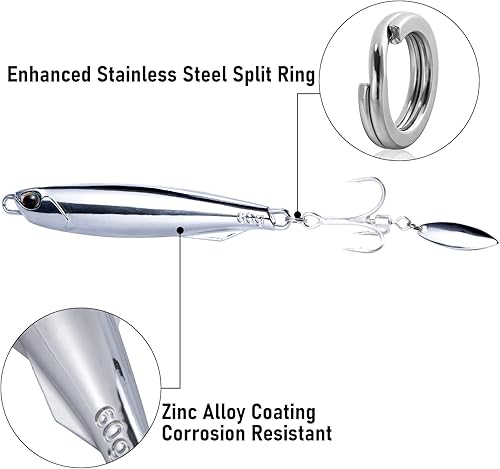 Miniatura 4 de Dr.Fish Paquete de 3 cucharas de jigging, plantillas de fundición de metal, ganchos agudos con cuchillas, cucharas de fundición de agua salada