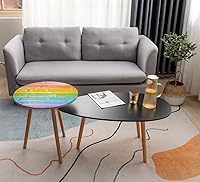 Vista 4 de Mantel redondo pastel, tablones de madera en colores arco iris, estilo rural, rústico, casa de campo temática, impresión de tonos de verano