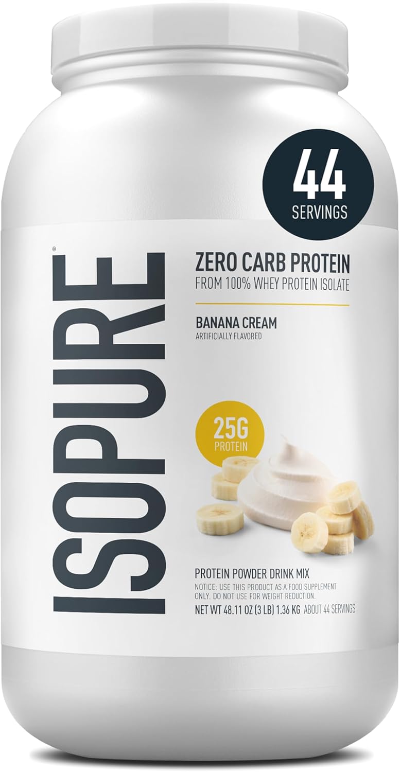 Isopure Zero Carb 100% Pure Whey Isolate Protein Powder, Lactose Free, Gluten Free, With Vitamins, Banana Cream, 25g Protein Per Serving, 3 Lbs, 44 Servings (Packaging May Vary) - Banana Cream flavor protein powder by Isopure