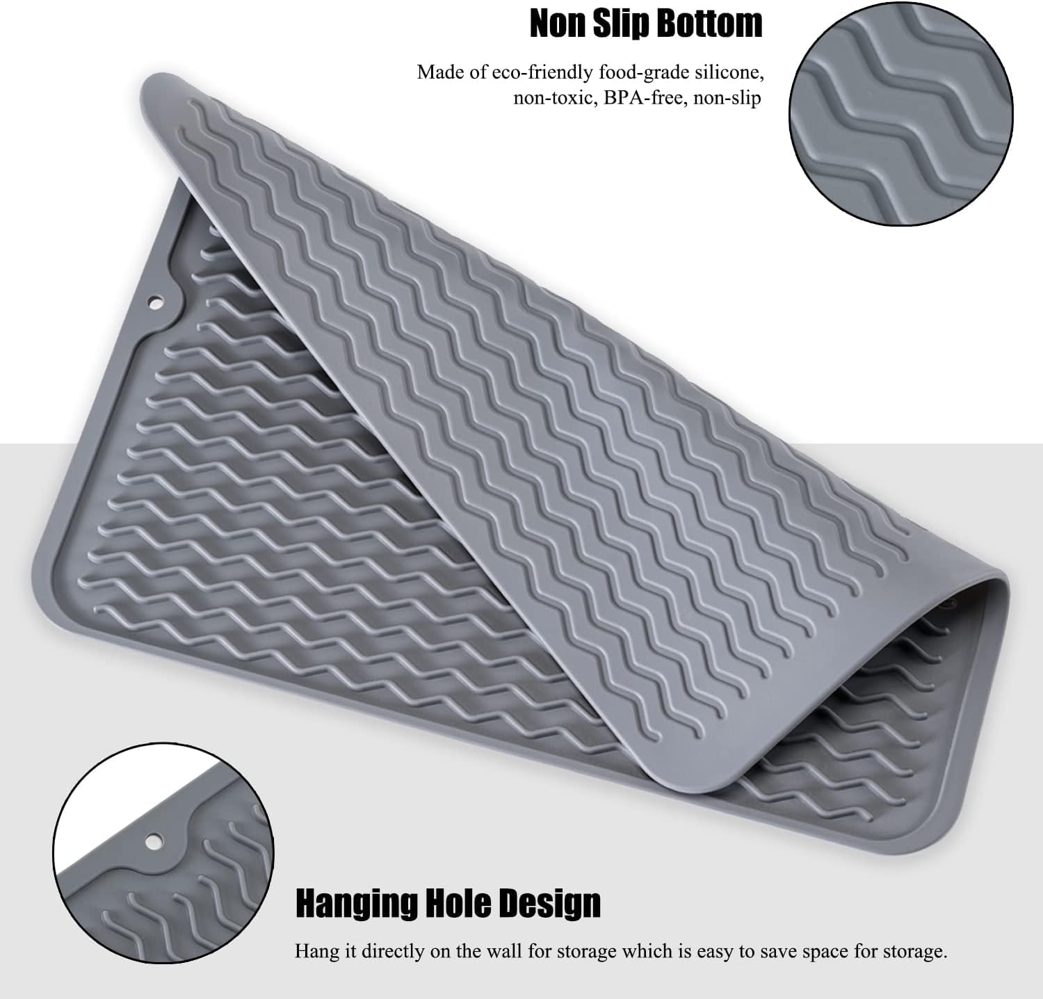 Silikon-Abtropfmatte, groß, hitzebeständig, rutschfest, für Küchentheke, Spüle, leicht zu reinigen, schnell trocknend, für Schublade, Kühlschrank, 35,6 x 27,9 cm