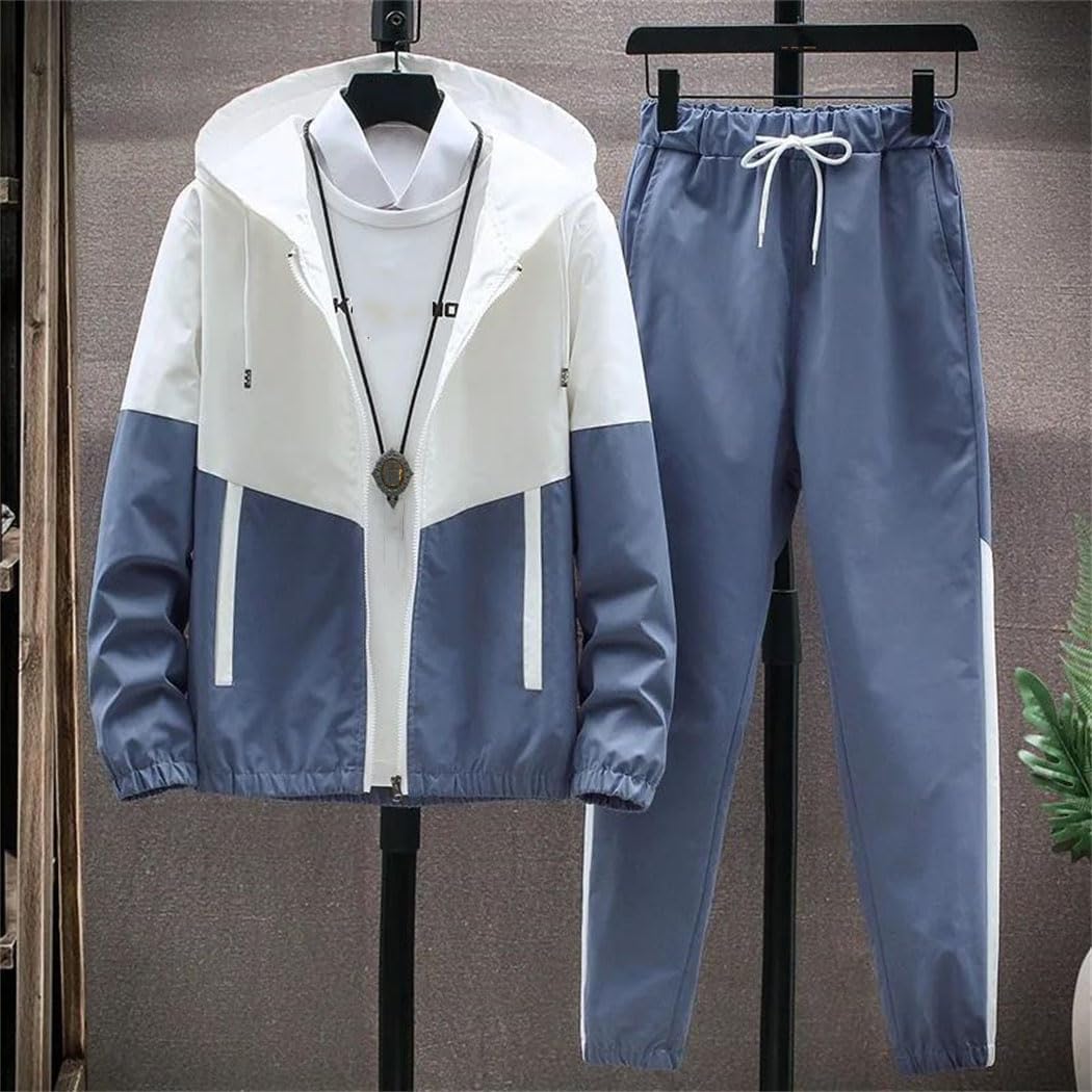 Men's Autumn 2 Piece Tracksuit Set Long Sleeve Hooded Jacket Tapered Pants Casual Sportswear for Jogging Running