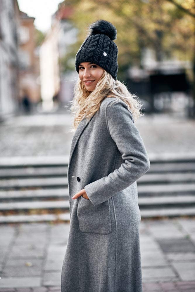 EliMeli Gorro de invierno para mujer con pompón de pelo sintético - gorros invierno mujer con pompon