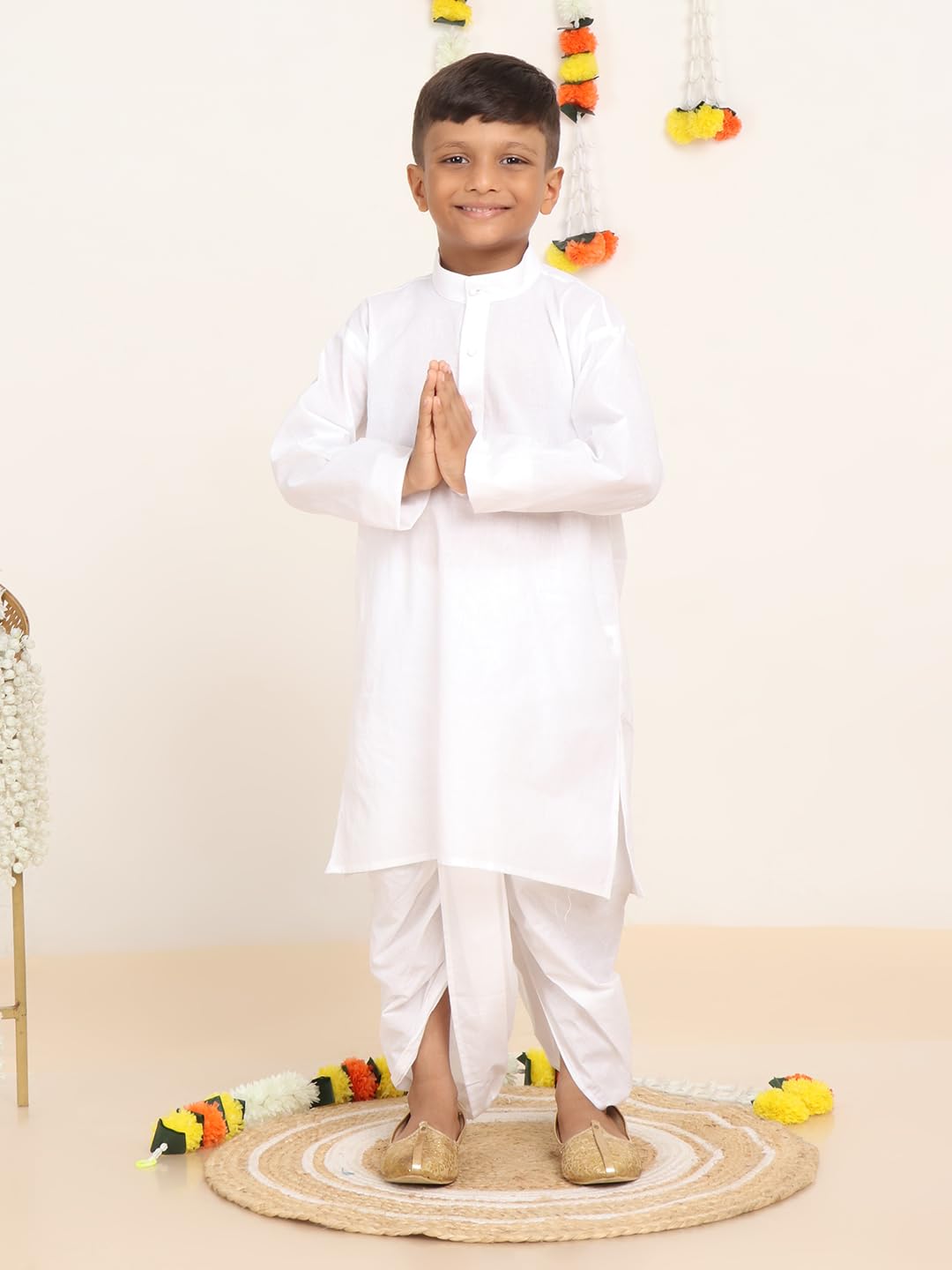Baba & Baby Boy's Cotton Solid White Kurta Dhoti Set (White Dhoti, 6-12Months) - Image 3 thumbnail