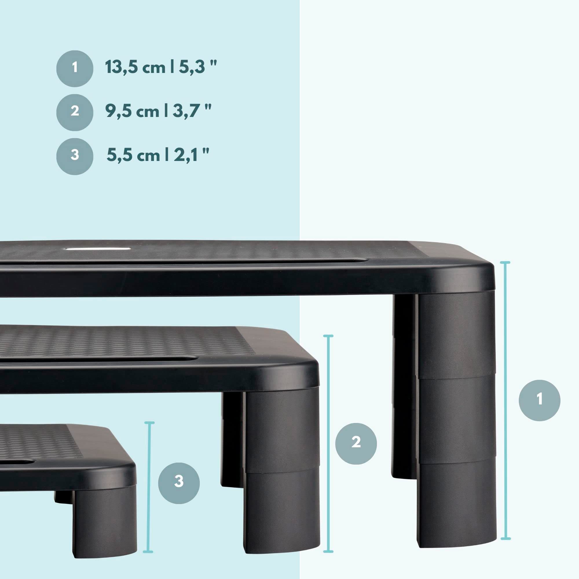 Supporto per monitor, supporto per schermo per computer e laptop regolabile in altezza con gambe rimovibili - Made in EU (1 unità)