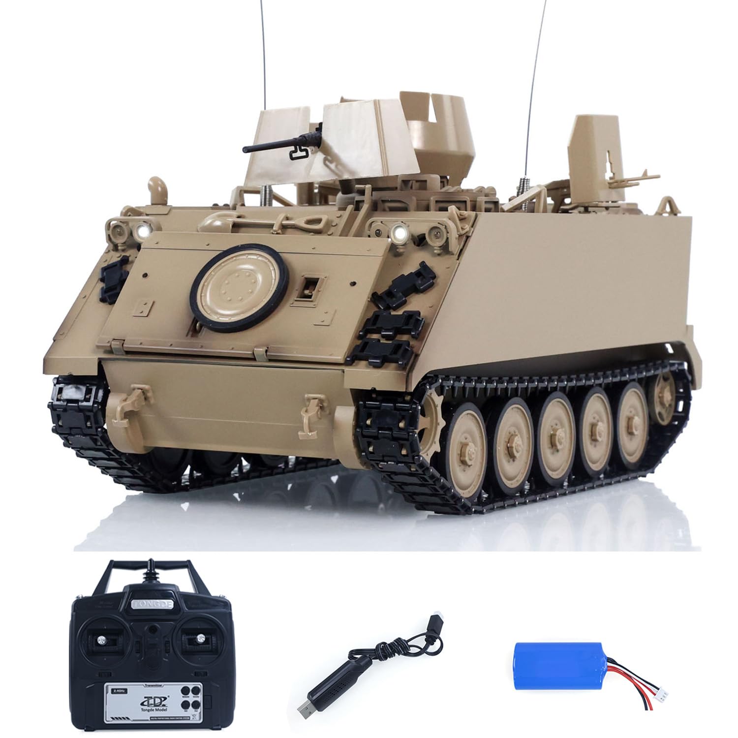 TOUCAN RC HOBBY 1/16 RC Tank M2412-B M113A1 ACAV Infrared 360° Tower Rotation Smoking Light Sound Remote Control Electric Model for Adults RTR