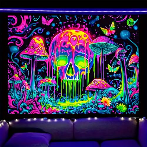 Image of Nuxovilar Trippy Mushroom UV Reactive Tapestry 59.05 inchx51.18 inch Polyester
