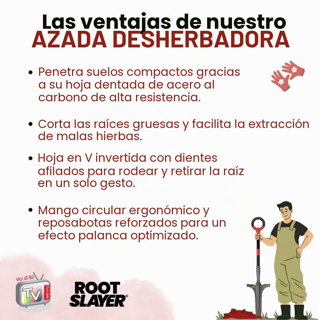 Venteo - Hoja dentada V invertida acero carbono reforzado de alta resistencia | Extracción de raíces profundas sin esfuerzo | Herramienta Jardinería Suelo Duro Césped Jardín