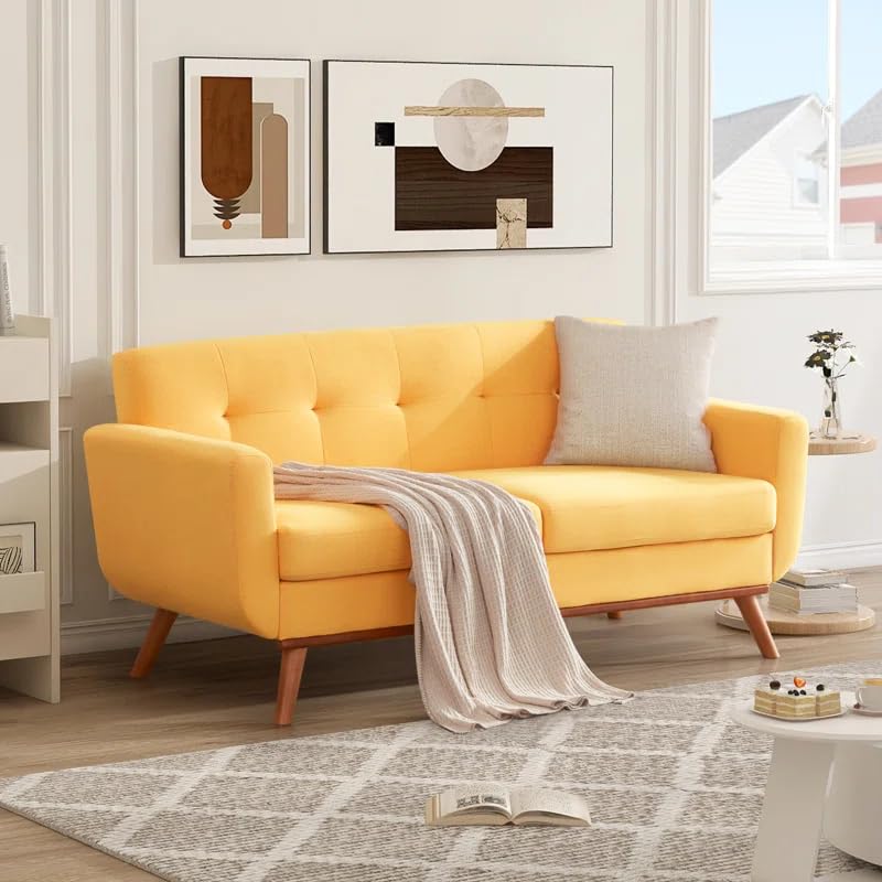 Image of LEGACY OF COMFORT Carmencita 65 inch Square Arm Loveseat 2 Seater Sofa Two Seater Sofa for Living Room Guest Room Hotels Office (Yelow)