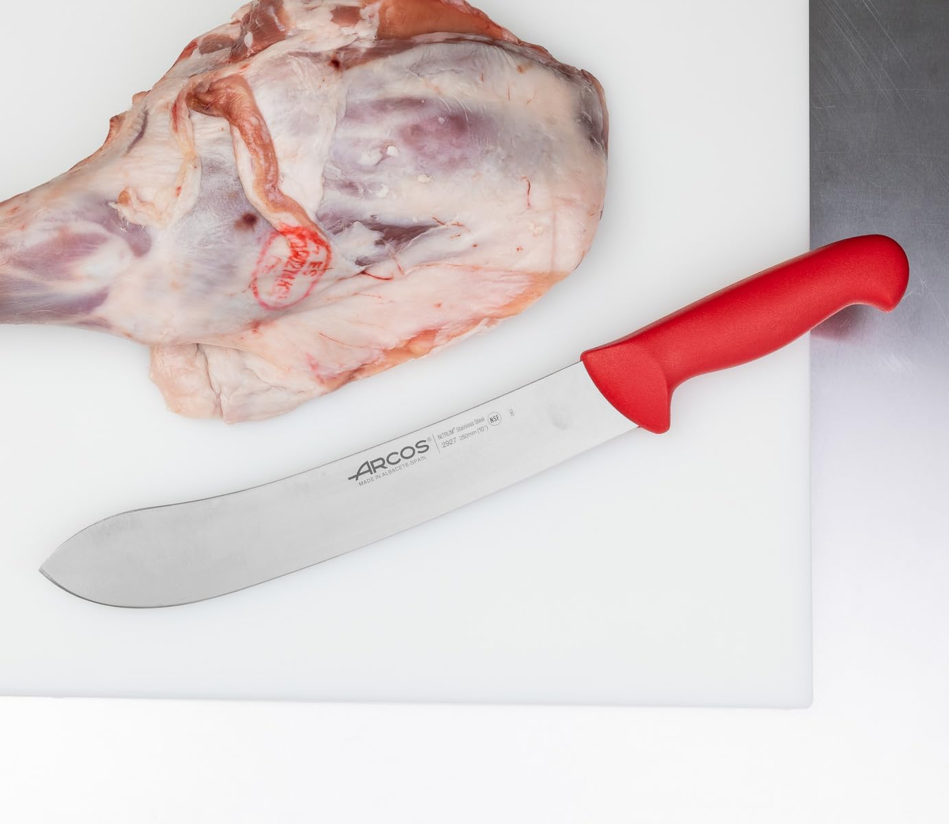 Arcos Fleischermesser und Fleischmesser - Edelstahlklinge 25 cm - Griff aus Polypropylen, Ideal für Fleischverarbeitung - Rot, Serie 2900