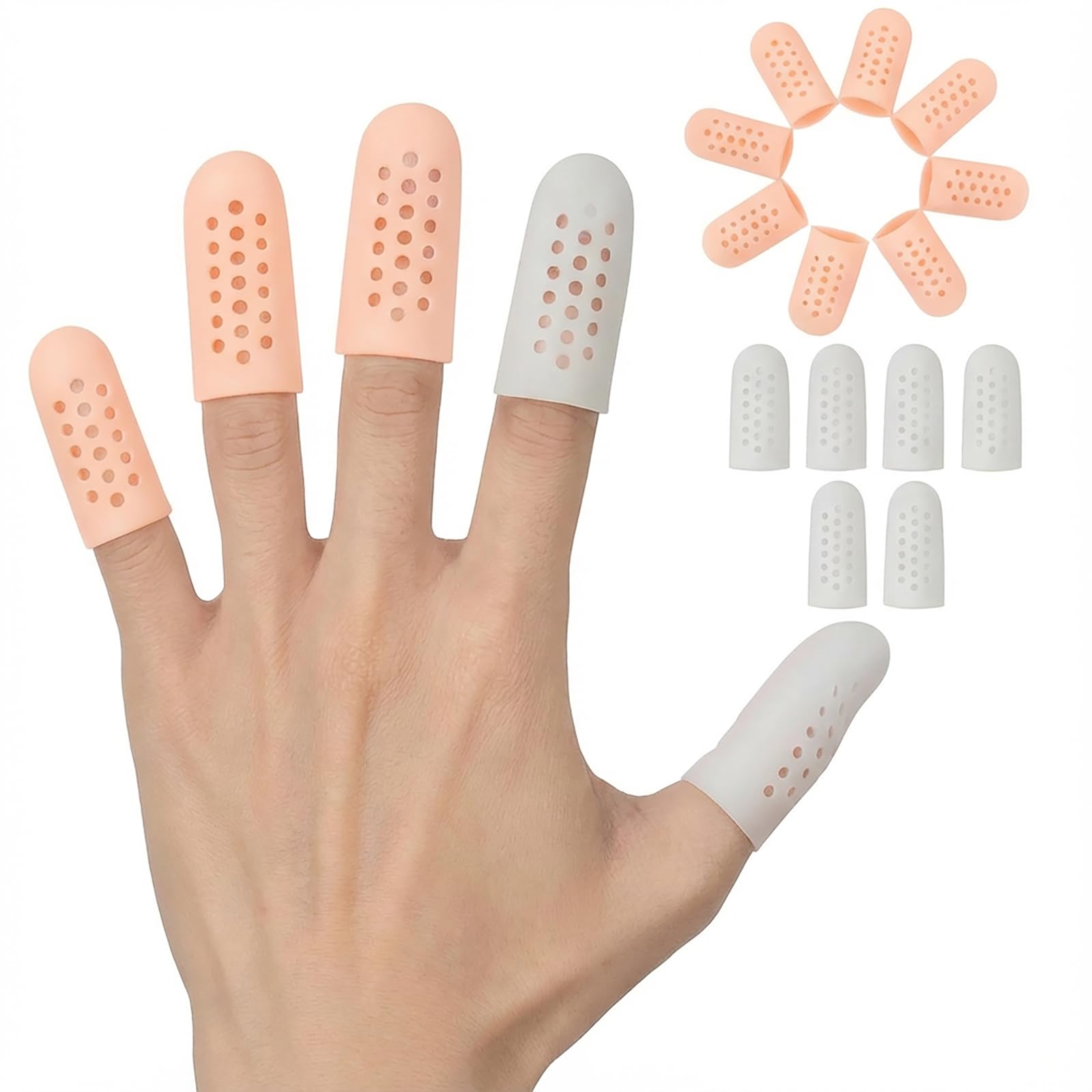Doigtier Silicone pour Doigt - 14 Pièces Protege Doigt en Silicone Respirant Finger Sleeve Doigtiers en Gel, Protection pour Crevasses, Eczéma, Arthrose, Ampoules