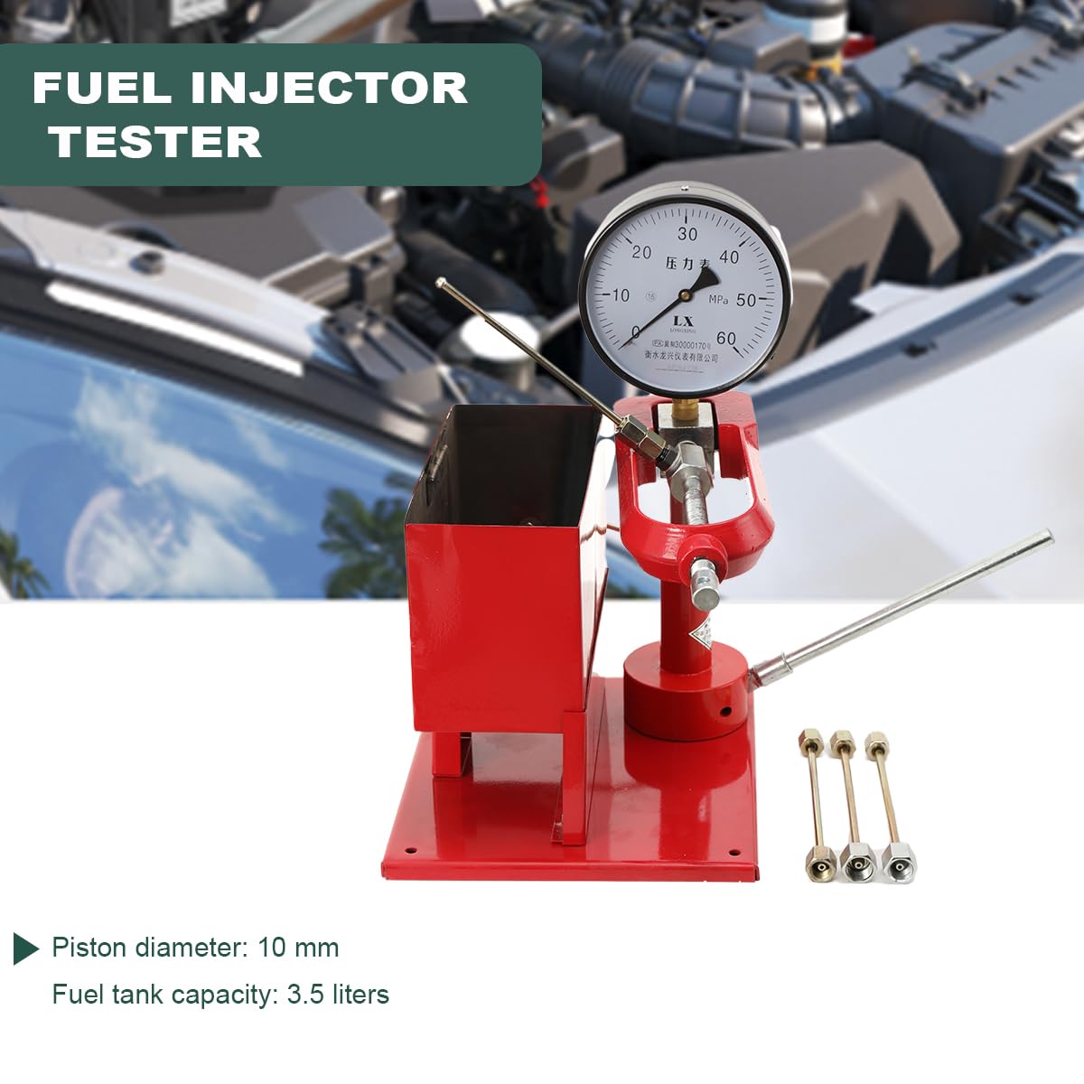 Probador Inyectores Diesel 60MPa, Comprobador Presión Inyectores Diesel, con Manómetro Acero Inoxidable, Bomba Aluminio Fundido, 4 Boquillas, Control y Calibración Ajuste de Estanquidad