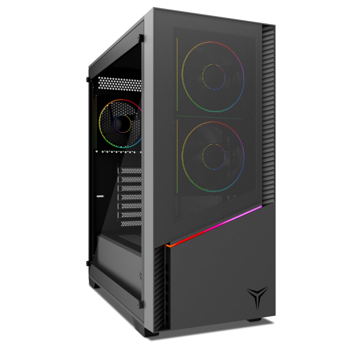 YEYIAN Chasis PC Caja Gamer Elara Mid-Tower, Compatible con ATX/M-ATX/ITX, Panel de Cristal Templado, 4 Ventiladores Incluidos RGB (3 Frontal y 1 Trasero), Color Negro