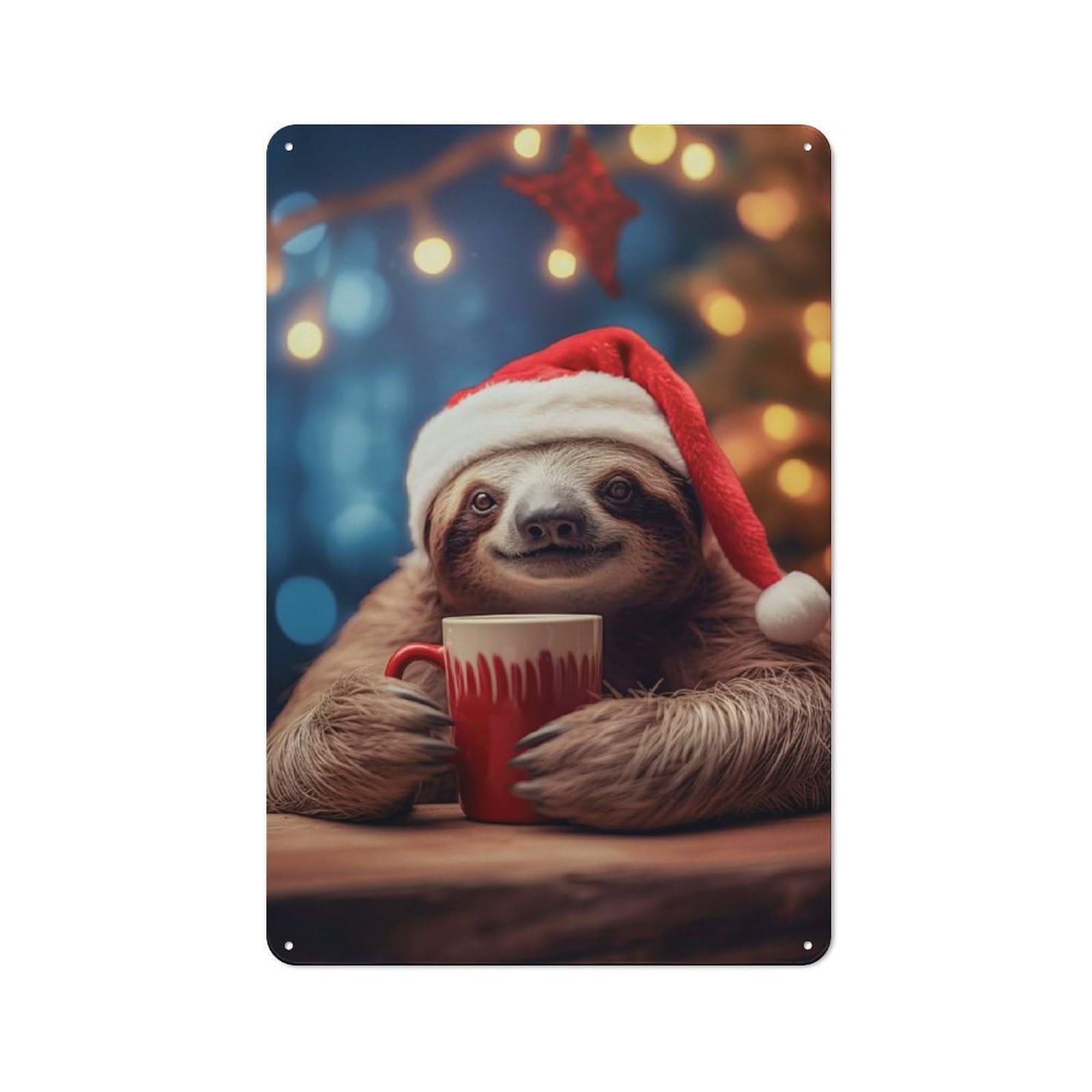 Junmoney Lazy Sloth Hot Chocolate Cottage Style Metal Wall Decor 30X20cm, Farmhouse Metal Sign For Farmhouse Kitchen, Pantry Or Dining Area