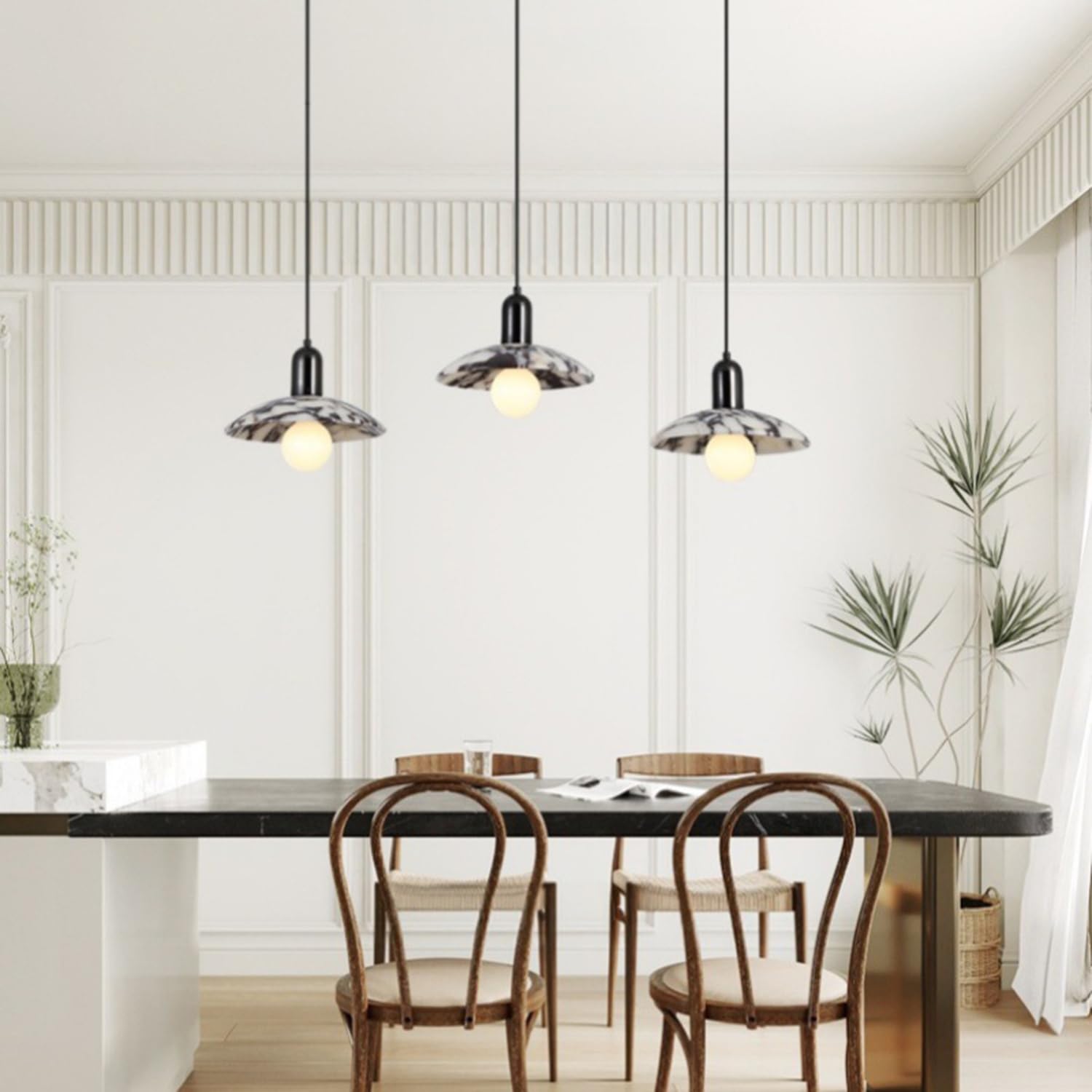 Lampada a sospensione con decorazione in metallo in marmo naturale
