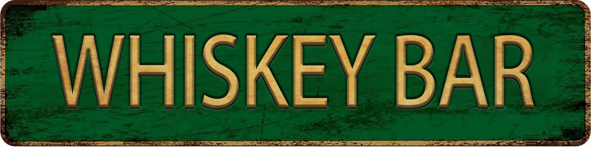 Vintage Metal Tin Sign WHISKEY BAR 4x16 Inch,Street Sign for Home,Restaurant,Bar,Cafe,Garage - Retro Wall Decor Plaque