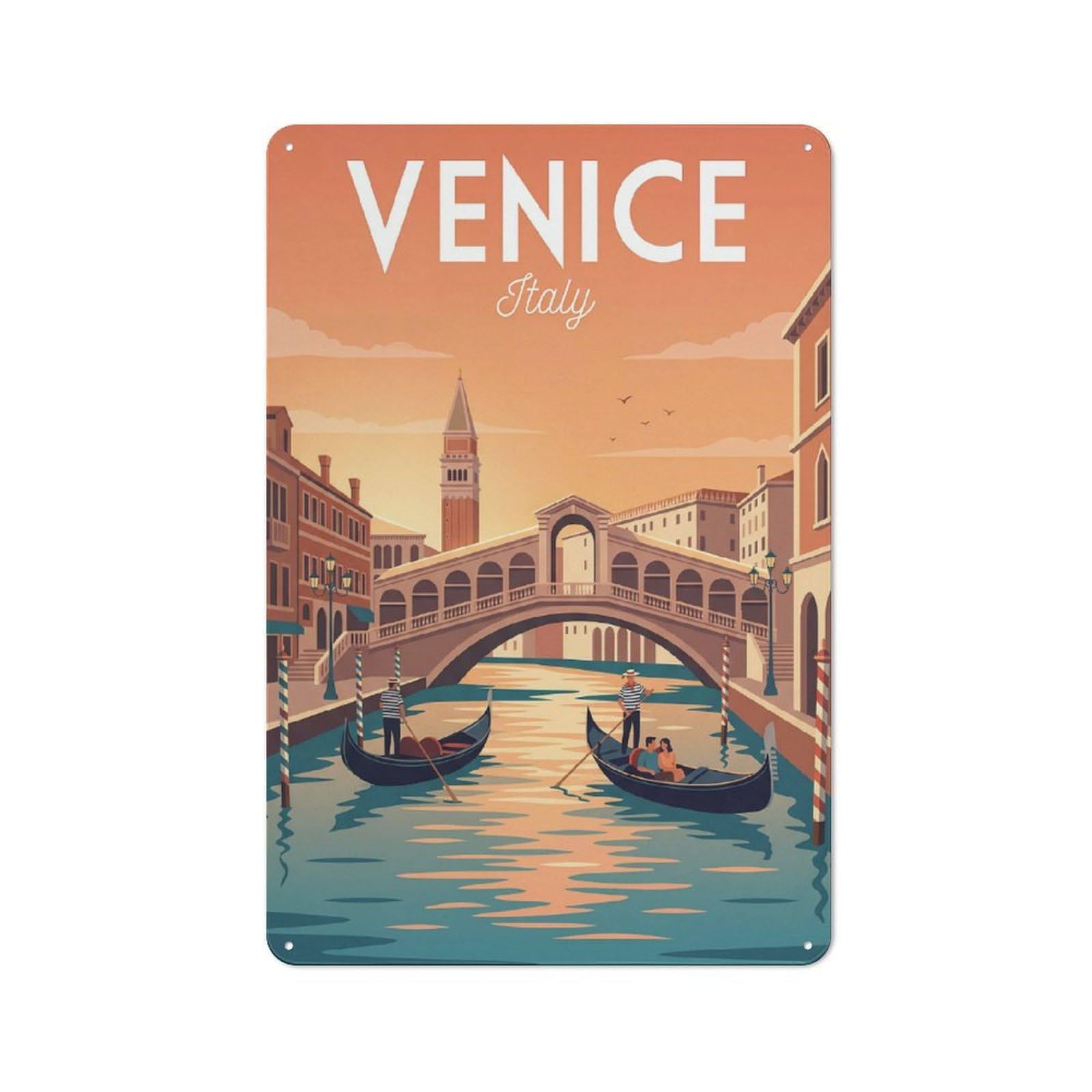 Junmoney Style-5 Venice Canal With Gondolas And Bridge Vintage Metal Wall Decor 30X20cm, Garden Room Metal Sign For Patio Bar, Workshop, Shed Or Kitchen