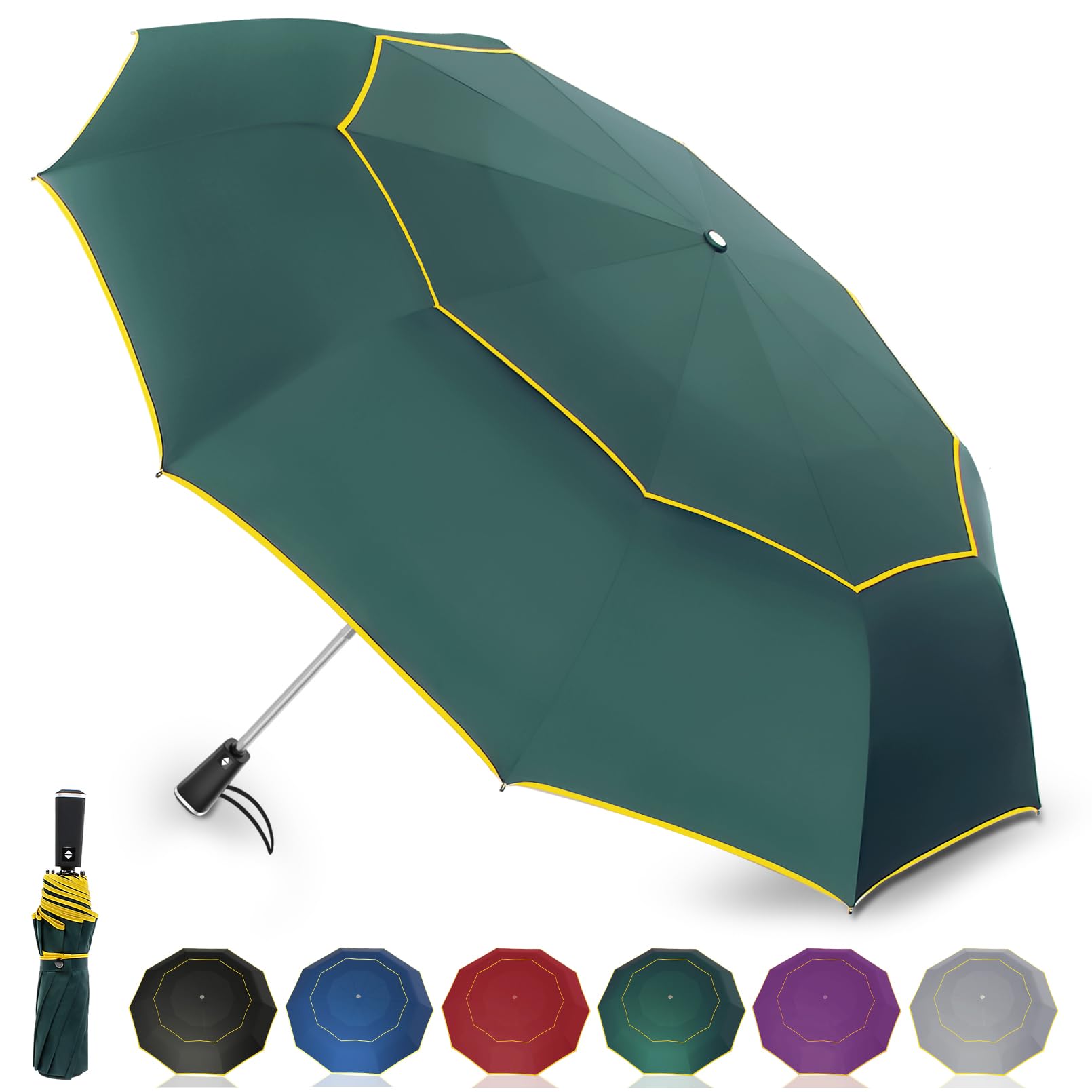 Satol Duży parasol golfowy 152 cm, automatyczny, wiatroszczelny, podwójny baldachim, wentylowany, 10 żeber, solidny składany parasol, UPF 50+, przenośny, odporny na wiatr, słońce i deszcz, kompaktowe