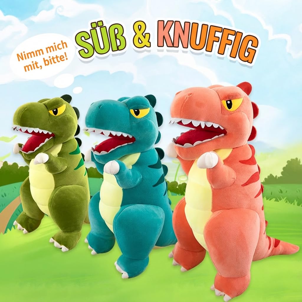 XXL Dinosaurier Plüschtier – Großes Kuscheltier Dino, Weiches Stofftier zum Umarmen, Riesiges Plüschtier für Kinder, Geschenk für Jungen und Mädchen (80CM,Grün)