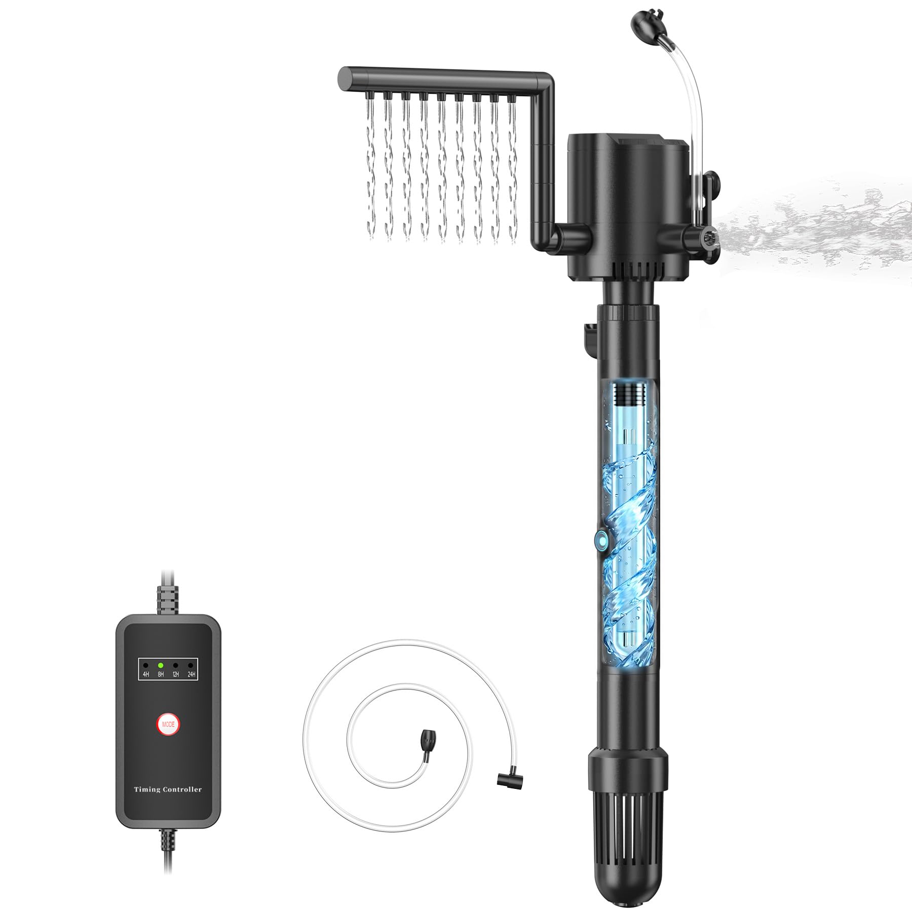 Gardray Aquarium Internal Filter with UVC Steriliser & Timer, 5-in-1 Filter Pump for 60L Fish Tank, 6W Lamp Anti Algae U-V Clarifier for Freshwater & Saltwater Fish