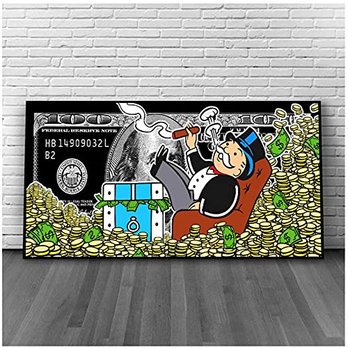 Wall Art 19.7x39.4in (50x100cm) x1pcs Geen Frame Street Art of Monopoly Liggend In Een Stapel Geld Canvas Schilderijen op de Muur Dollars Posters en Print voor Moderne ome Cuadros - Afbeelding 3