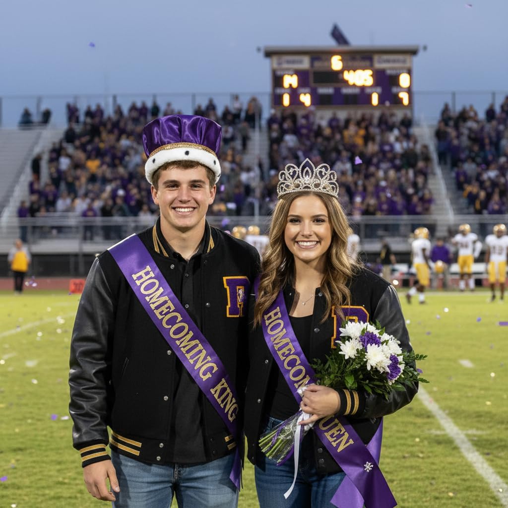 Anderson's Prom & Homecoming Royalty Set, Gold Tiara & Satin Crown with Faux Fur Trim, King & Queen Coronation Accessories