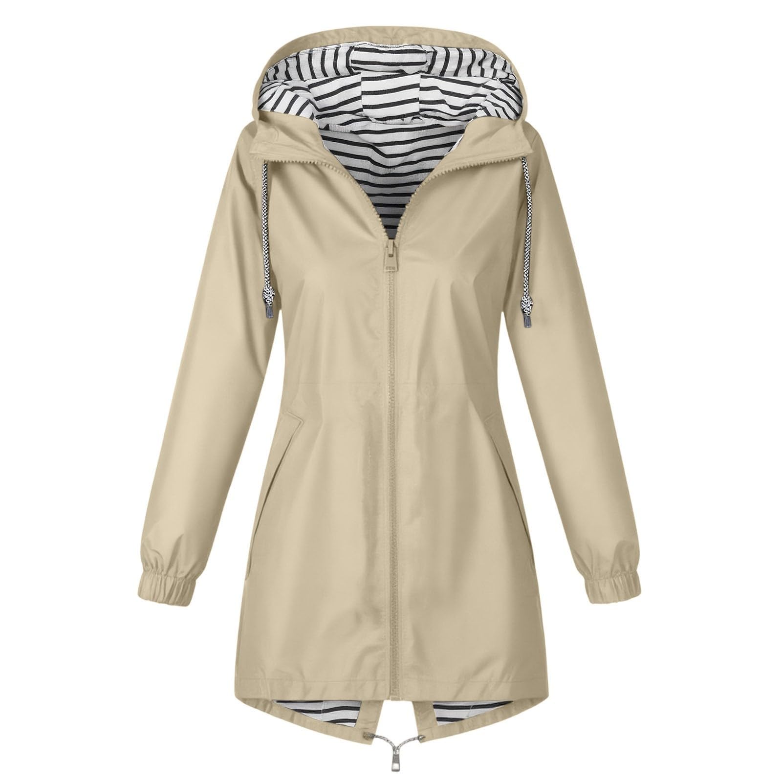Générique Veste de Pluie Femme Imperméable, Mi-Longue à Capuche avec Coupe ajustée, Tissu Léger et Confortable Manteau Idéal pour Le Printemps, L’automne et Les Voyages