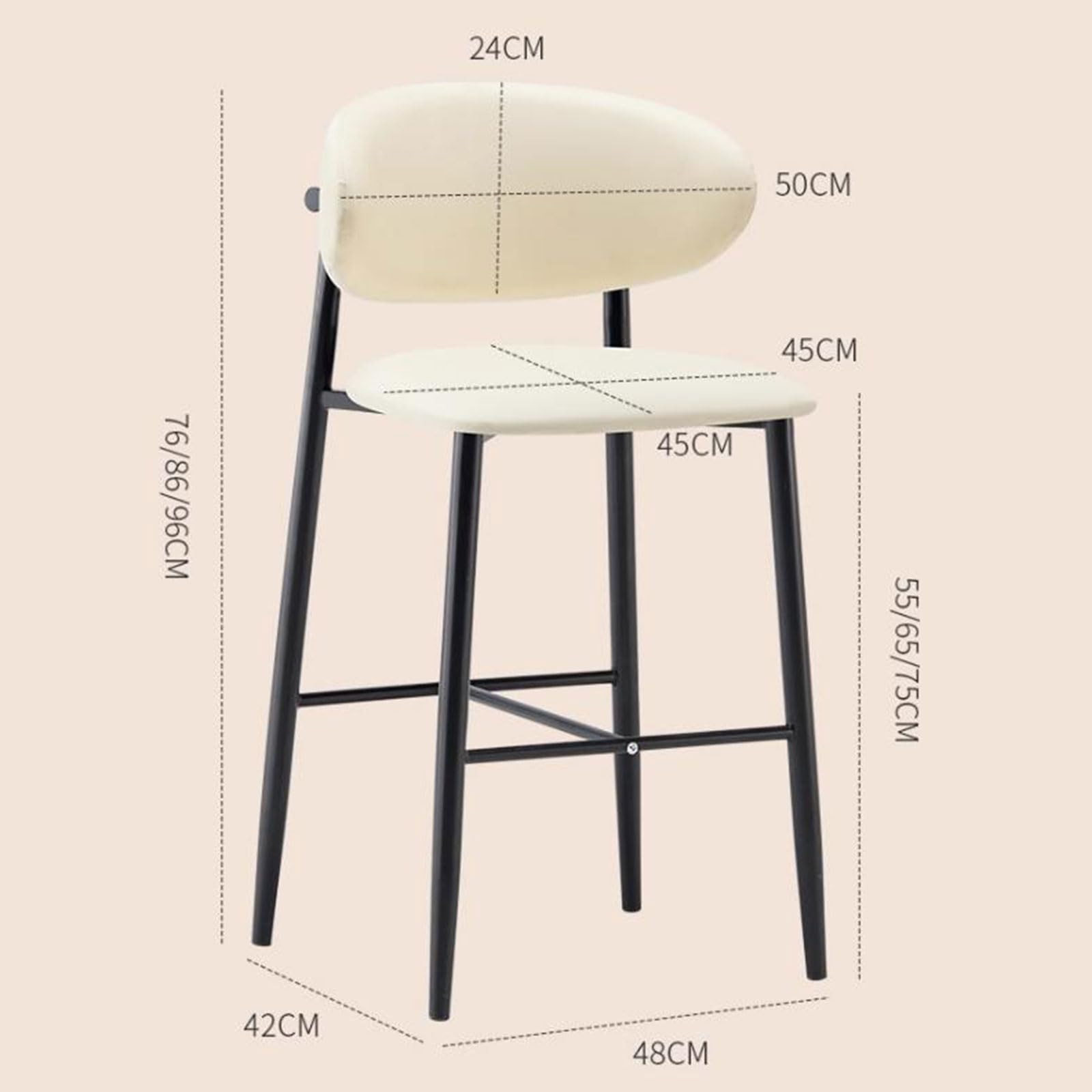 Ensemble de 2 tabourets de Bar rembourrés, Hauteur comptoir 56/66/76 cm, avec Repose-Pieds et Pieds en métal Robustes, pour la Maison, Un pub, Une Cuisine ou Un café.