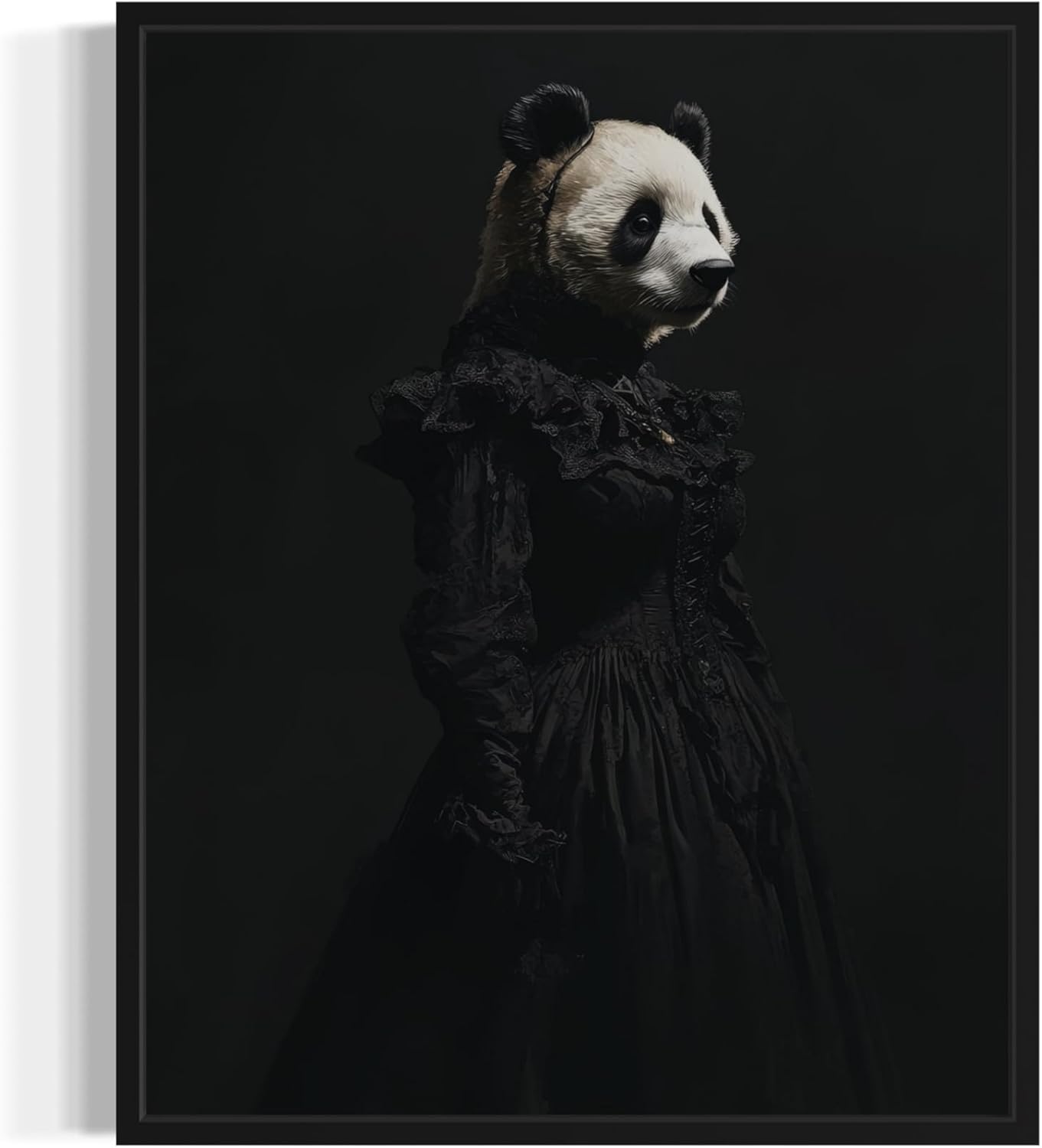 Panda Gothic Art Print Poster, Vintage Dark Academia Wall Art Witch Aesthetic Mystic Fantasy Goth Paitning Portrait Gifts Decor 133 (Panda, 8 x 10 inches, Black Frame)