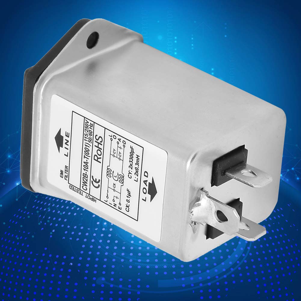 Filtre De Puissance, Filtre D'alimentation, Filtre EMI, Suppresseur de Bruit CW2B-10A T (001) avec Prise de Fusible, Conditionneur de Ligne de Phase Termianl 50/60Hz 125/250V