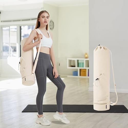Miniatura 6 de sportsnew Bolsa para esterilla de yoga con bolsillo para botella de agua y bolsillo inferior húmedo, bolsa de almacenamiento multifuncional, patente