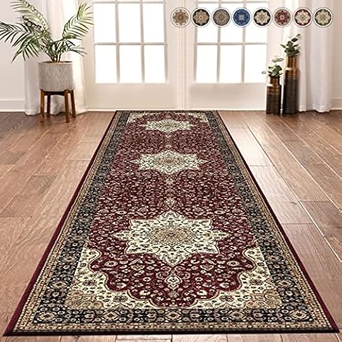 renoazul® Hallway Runner, Classical Geometric Design Long Narrow Hall Living Room Carpet Runner Rug Kitchen Rugs Washable - 80 x 300 - Rome Red Cover