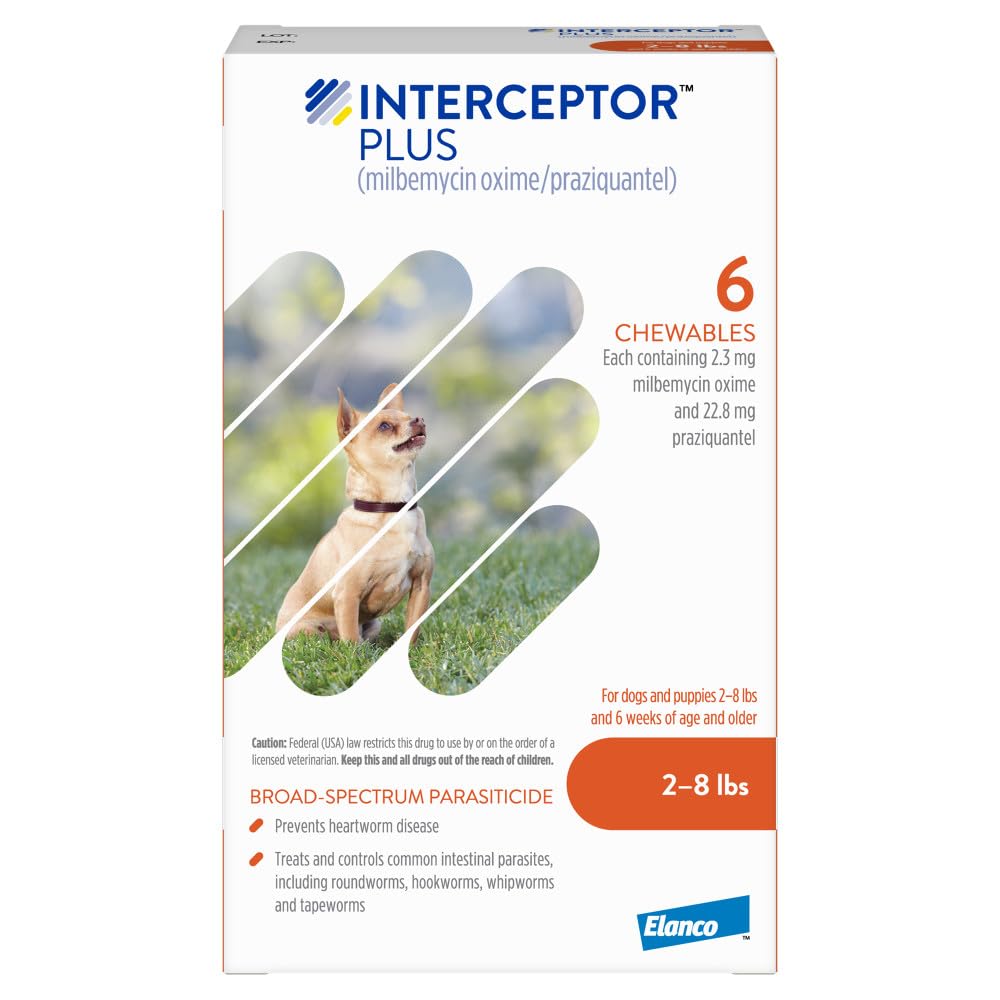 Interceptor Plus Prevention for Heartworm + 4 Other Worms for Dogs 2-8 lbs. | 6 Chews, 6-Month Supply