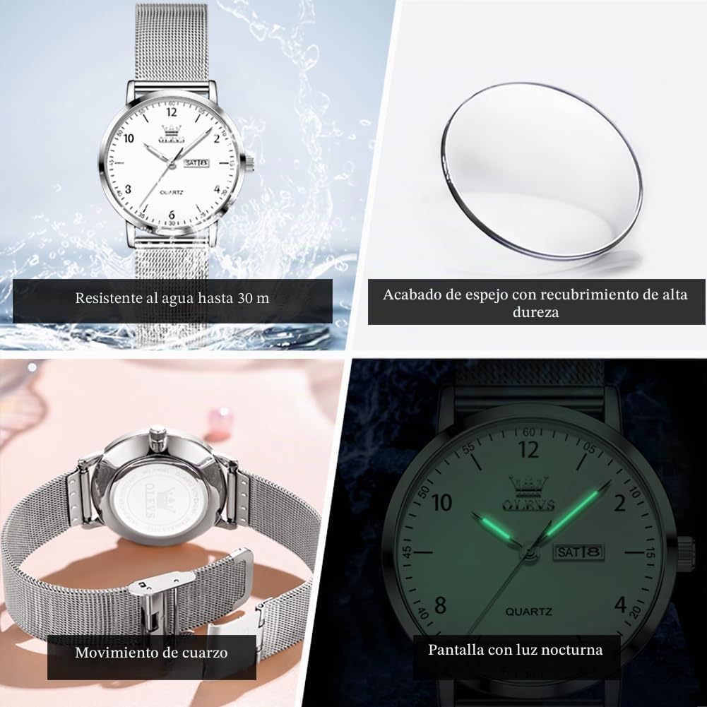 Reloj Mujer de Acero Inoxidable Cuarzo analógico, Regalo Mujeres