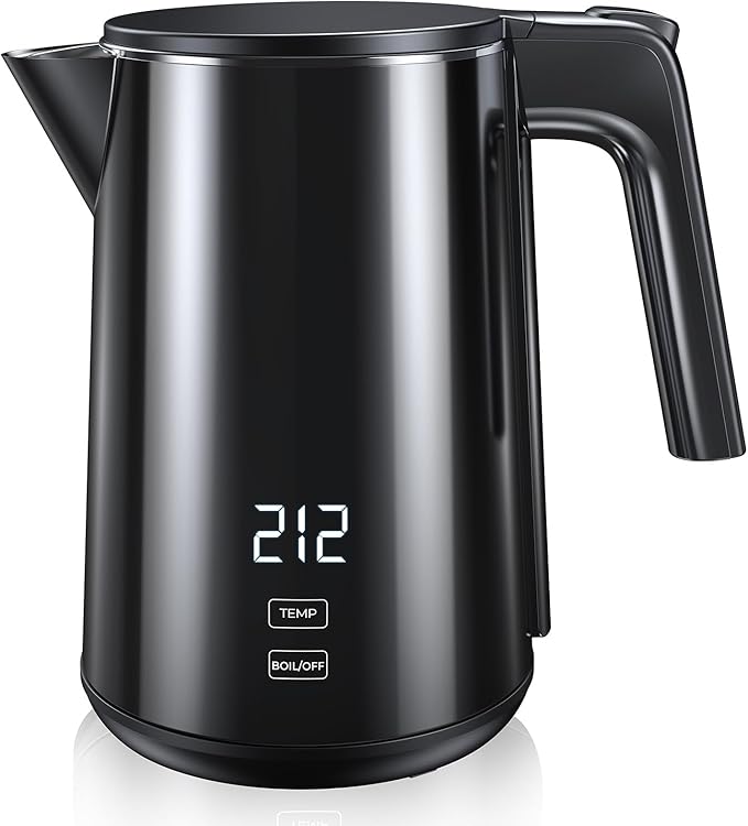 Electric Kettle, 1.0L 1200W Fast Heat with Auto Shut-Off, Boil-Dry Proof, 7 Temperature Control Teapot, Double Wall Stainless Steel Water Boiler Heater, 4H Keep Warm, Cool Touch Coffee Tea Pot, Black