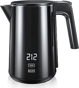 Electric Kettle, Double Wall Stainless Steel Cool Touch Water Boiler Heater, 7 Temperature Control Teapot, 4H Keep Warm, 1.0L 1200W Fast Heat with Auto Shut-Off, Boil-Dry Proof Coffee Tea Pot, Black