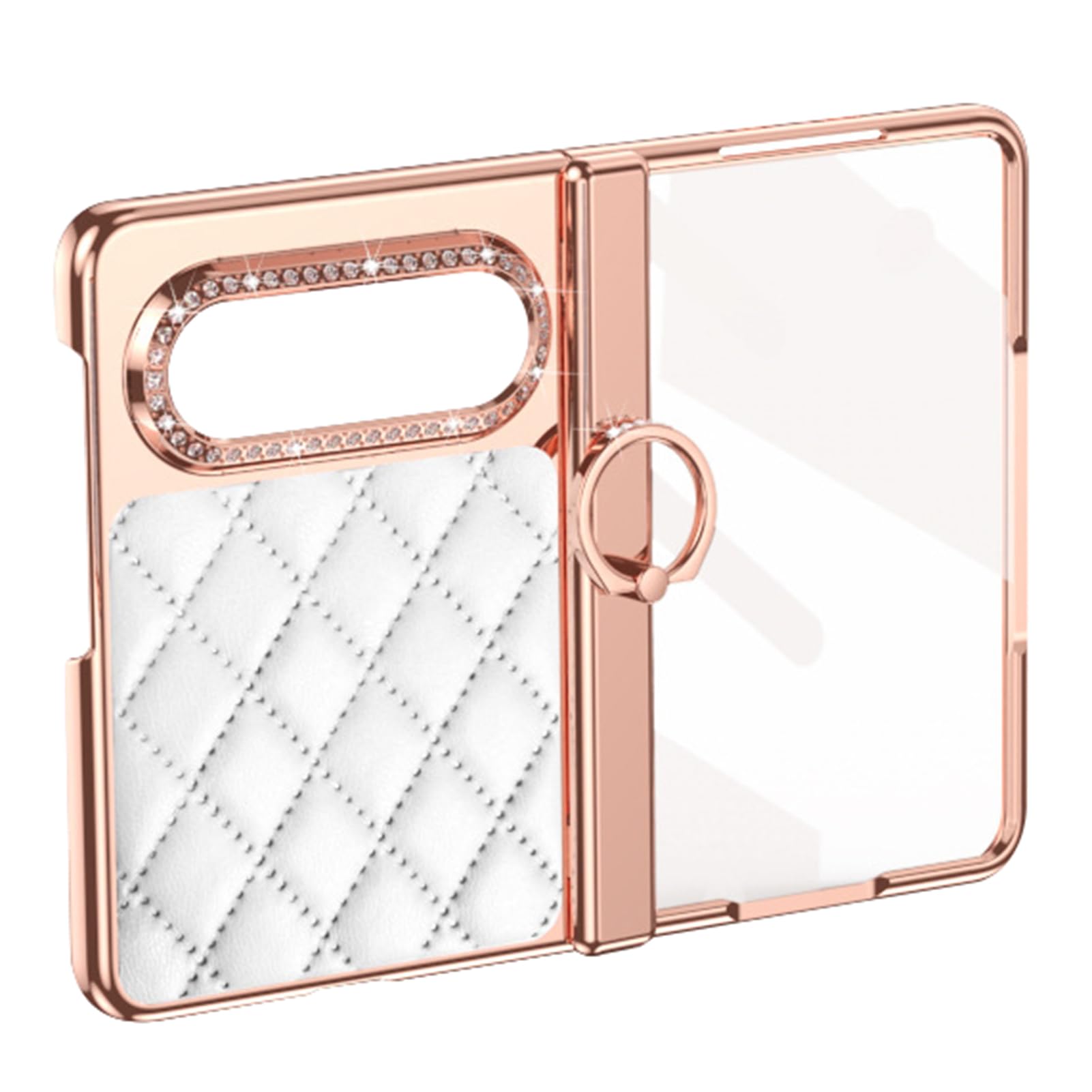 Coque Huawei Pura X Max en cuir de luxe blanc avec charnière et anneau