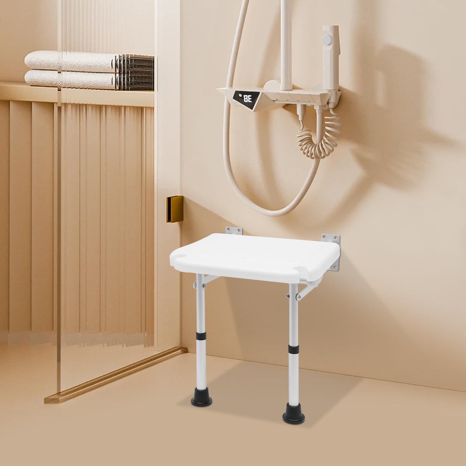 Asiento de ducha plegable, soporte para bañera montado en la pared, altura ajustable, capacidad de carga 100 kg, adecuado para personas mayores, personas con discapacidad y personas con movilidad