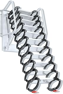 Wall-Mounted Folding Retractable Attic Steps Ladder with Armrests for Indoor Outdoor Household Pull Down Alloy Loft Access Stairs Telescoping Ladder(Size:2.9M/9.5FT,Color:Black)
