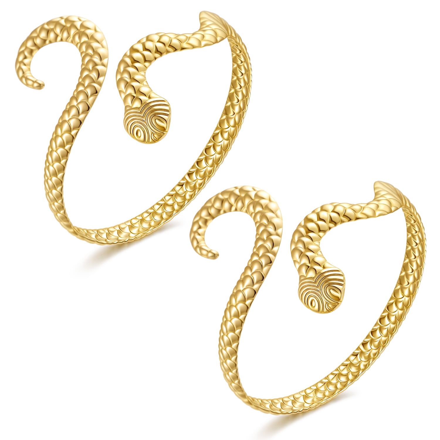 BOMAIL 2Pcs Gold Arm Cuff Bracelets Set for Women Open Adjustable Upper Arm Bangles Coil Swirl Armlet Armband Set Minimalist Upper Arm Cuff Jewelry