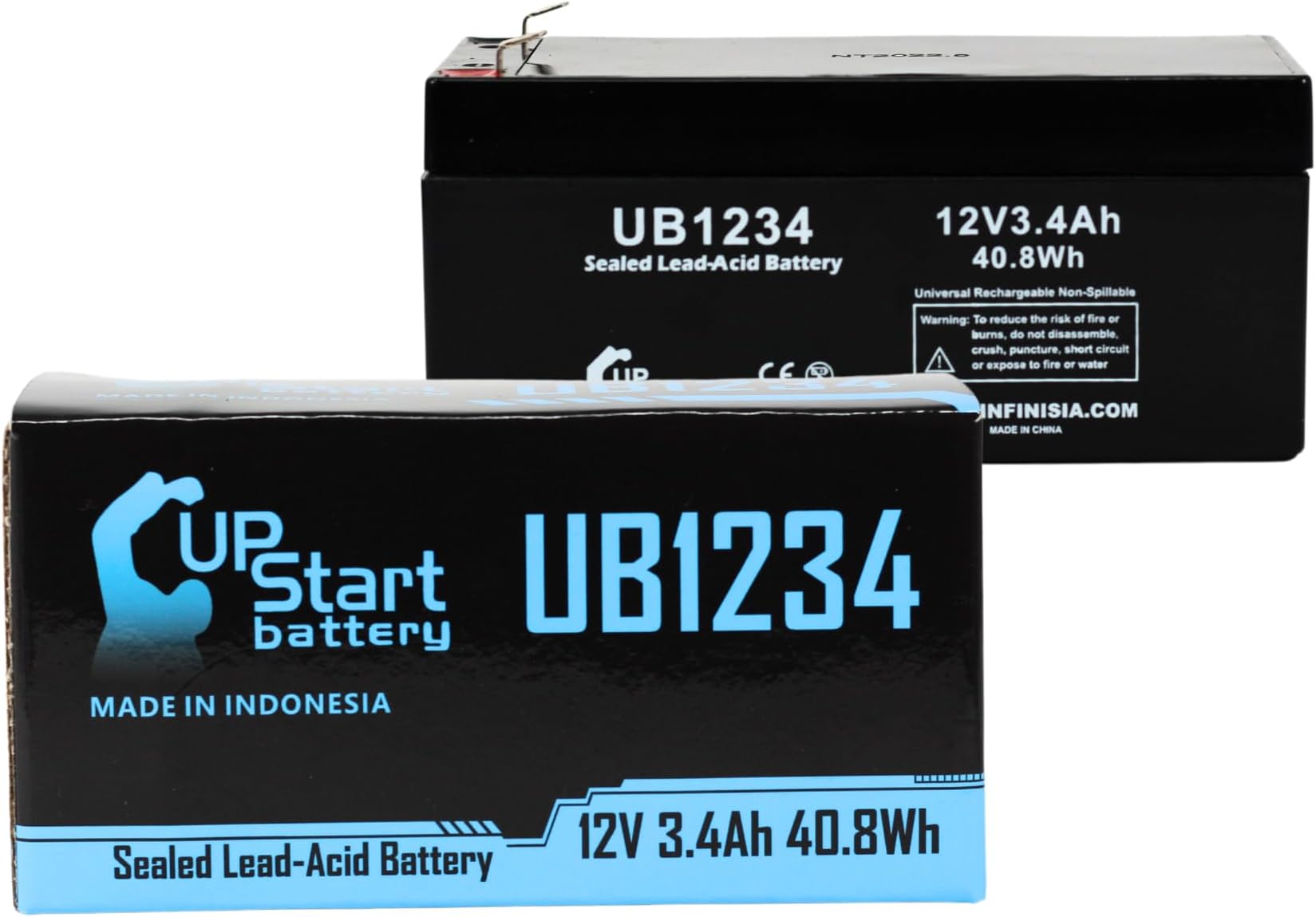 Replacement for B & B Battery BP3.6-12 Battery - Replacement UB1234 Universal Sealed Lead Acid Battery (12V, 3.4Ah, 3400mAh, F1 Terminal, AGM, SLA) - Includes Two F1 to F2 Terminal Adapters