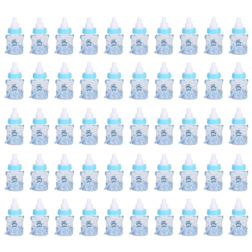 50 Pcs Feeder Style Bonbons Bouteille pour Baby Shower, Mini Party Favors Fillable Candy Gift Box pour Garçon Fille Nouveau-né Infant Baptême Baptême Fête D'anniversaire Décoration(Bleu)