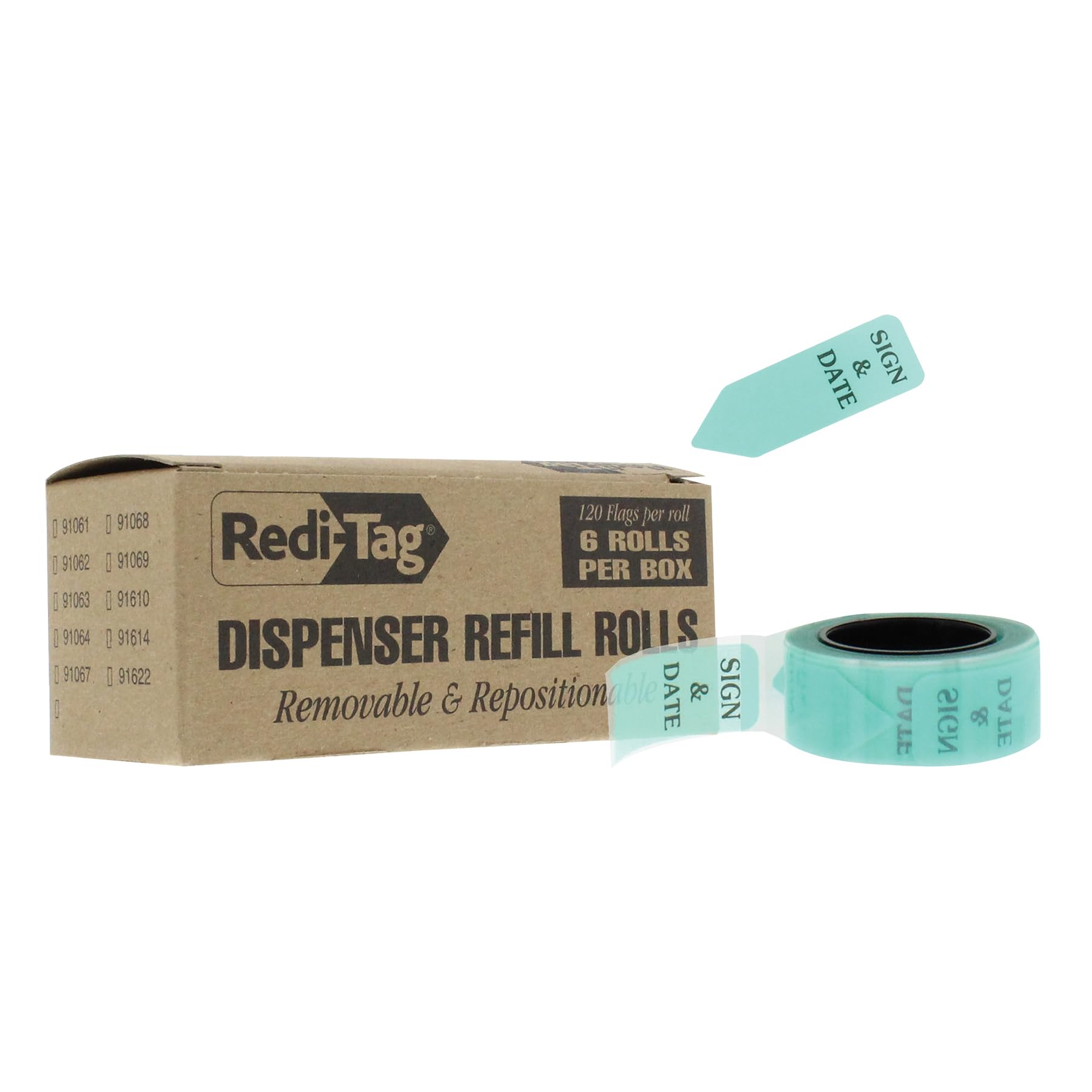 Redi-Tag Arrow Message Flag Refills, Please Sign & Date, Mint, Reversible Flags, 120 Per Roll, 6 Rolls, 720 Flags Total, 1-3/4" x 9/16" (B91401)
