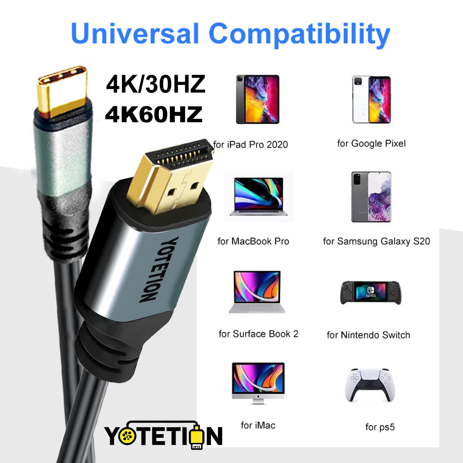 Cable USB C a HDMI de 40 pies, 4K60HZ, 1080P, cable largo tipo C a HDMI, USB C (fuente) compatible con iPhone 15-16-17, MacBook Pro/Air, iPad, Mac Mini, Galaxy, XPS, HDMI (pantalla) compatible con TV