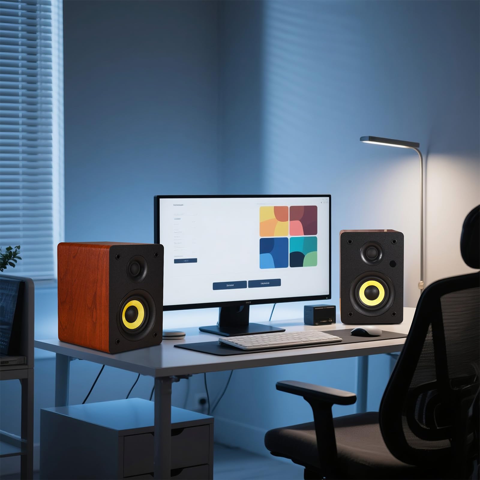 Sanyun SW206 80W Enceintes bibliothèque Actives Double Mode, 4" Studio Monitor/HiFi, Champ sonore 3D amélioré, Entrée symétrique TRS 6,35mm, Bluetooth 5.4, Optique/Coaxial/Aux/USB DAC 24bits, Bois