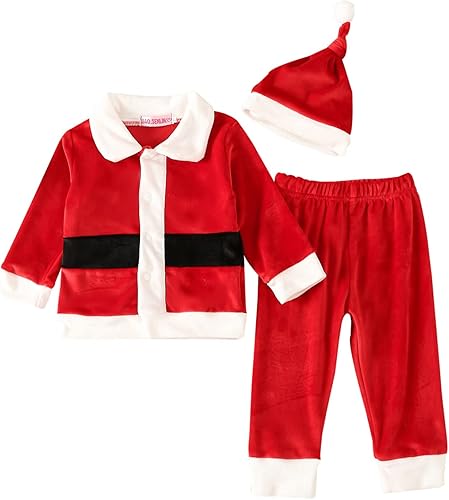 LXXIASHI Disfraz de Papá Noel para niños pequeños traje de Navidad de 3 piezas disfraz de Papá Noel chaqueta de cosplay pantalones y sombrero