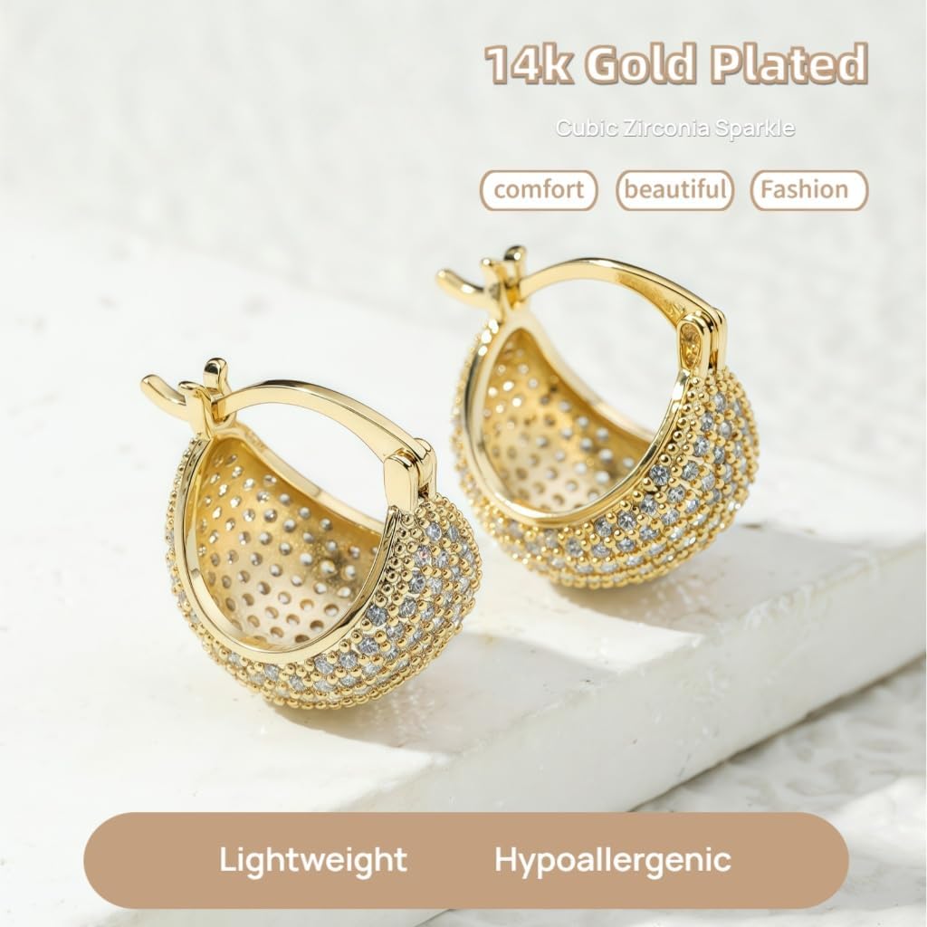 Huggie Hoop Earrings for Women 14K Gold Plated, 925 Sterling Silver Hypoallergenic Cubic Zirconia CZ Earrings, Small Sparkling Diamond Hoops for Bridal Wedding Anniversary Birthday Gift - Image 3